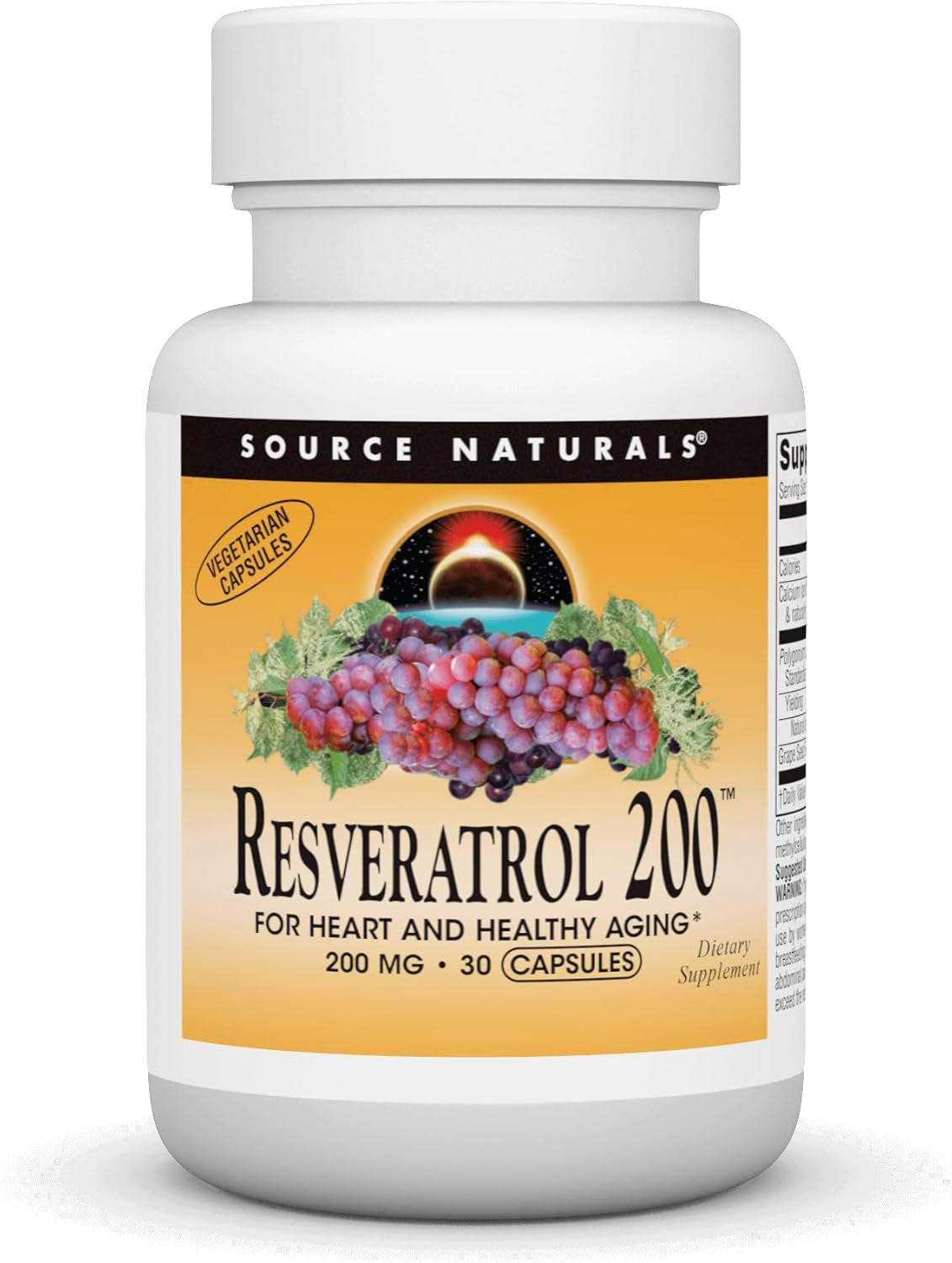 Source Naturals Resveratrol 200 Mg for Heart and Healthy Aging - 30 Vegetarian Capsules