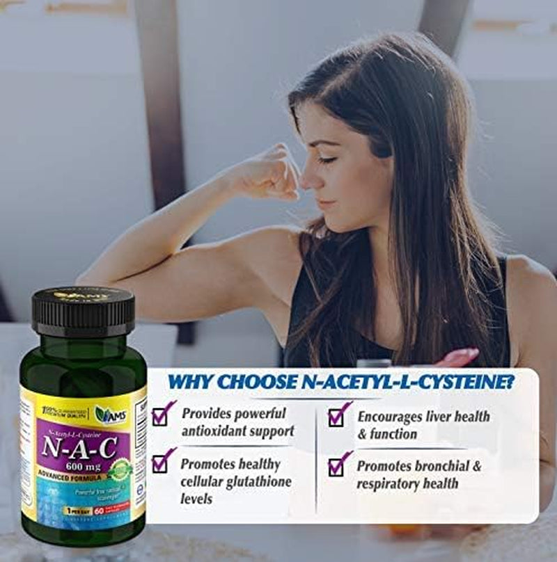 America Medic & Science NAC 600Mg – NAC Supplement for Lung Health & Immune Support, Liver Support & Antioxidants – N-Acetyl-L-Cysteine – 60 Capsules (Pack of 3)
