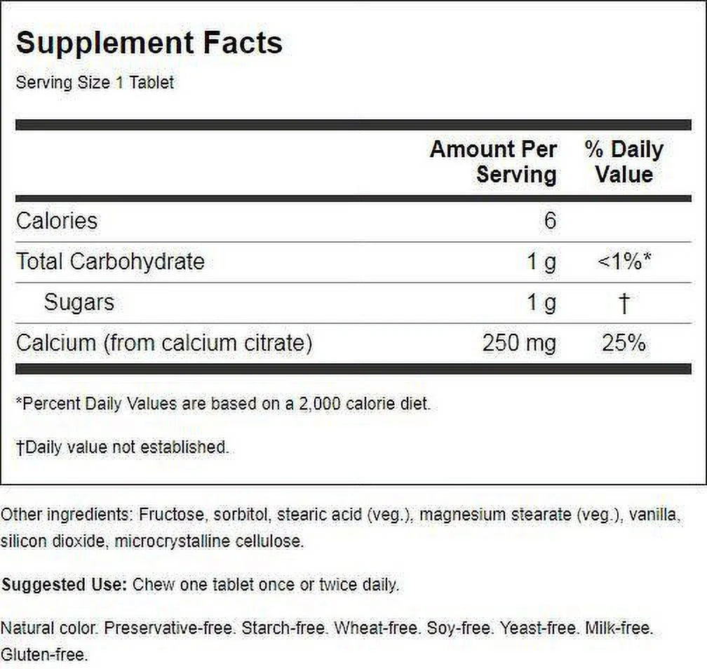 Chewable Calcium Citrate 250 Mg 120 Tabs 