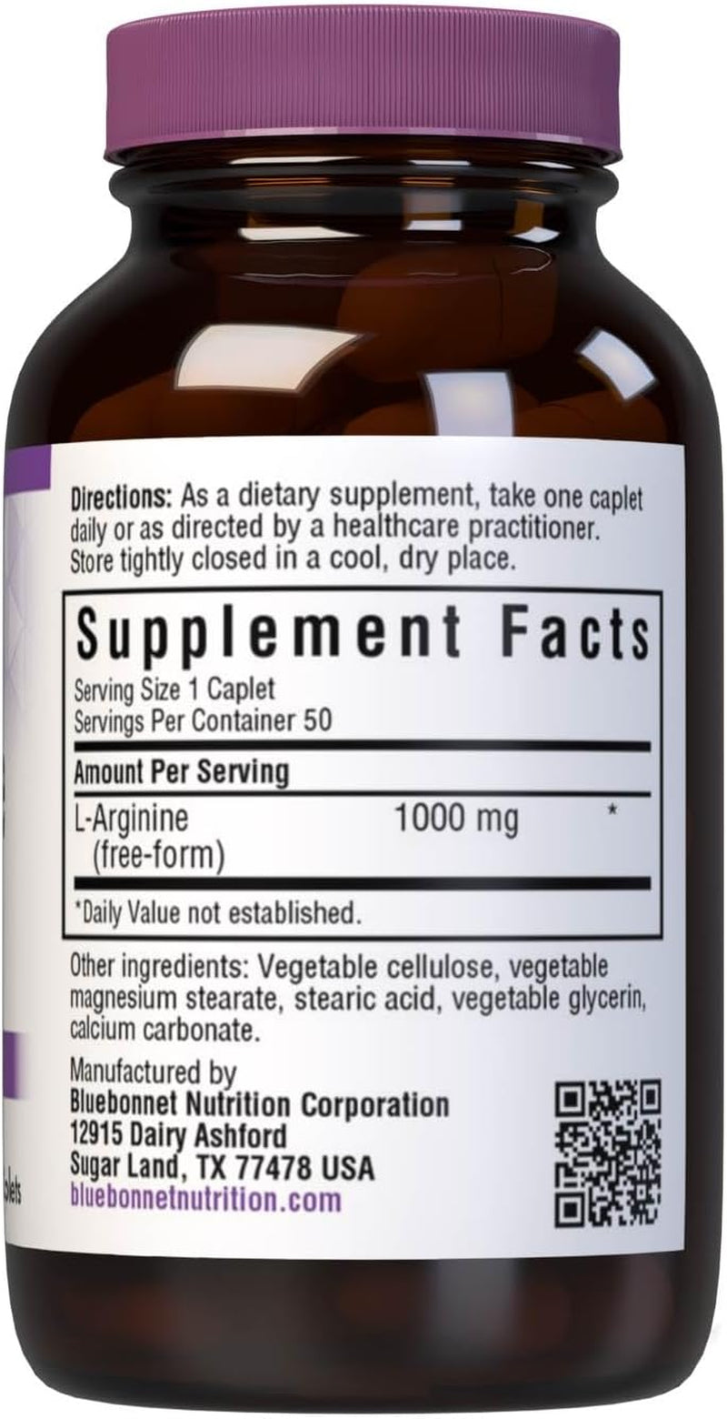 Nutrition L-Arginine 1000Mg, Free-Form Amino Acid, Nitric Oxide Precursor, Gluten-Free, Non-Gmo, Kosher Certified, Vegan, 50 Caplets, 50 Servings