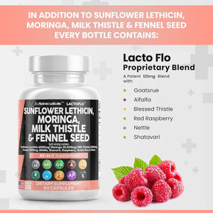 Sunflower Lecithin 6000Mg Lactation Supplement with Moringa 25000Mg Milk Thistle 2000Mg Fennel Seed 2000Mg plus Goats Rue, Shatavari, Alfalfa, & Nettle for Breastfeeding USA 60 Ct