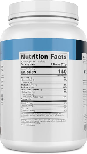 Transparent Labs Grass-Fed Whey Protein Isolate - Natural Flavor, Gluten Free Whey Protein Powder W/ 28G of Protein per Serving & 9 Essential Amino Acids - 30 Servings, Milk Chocolate