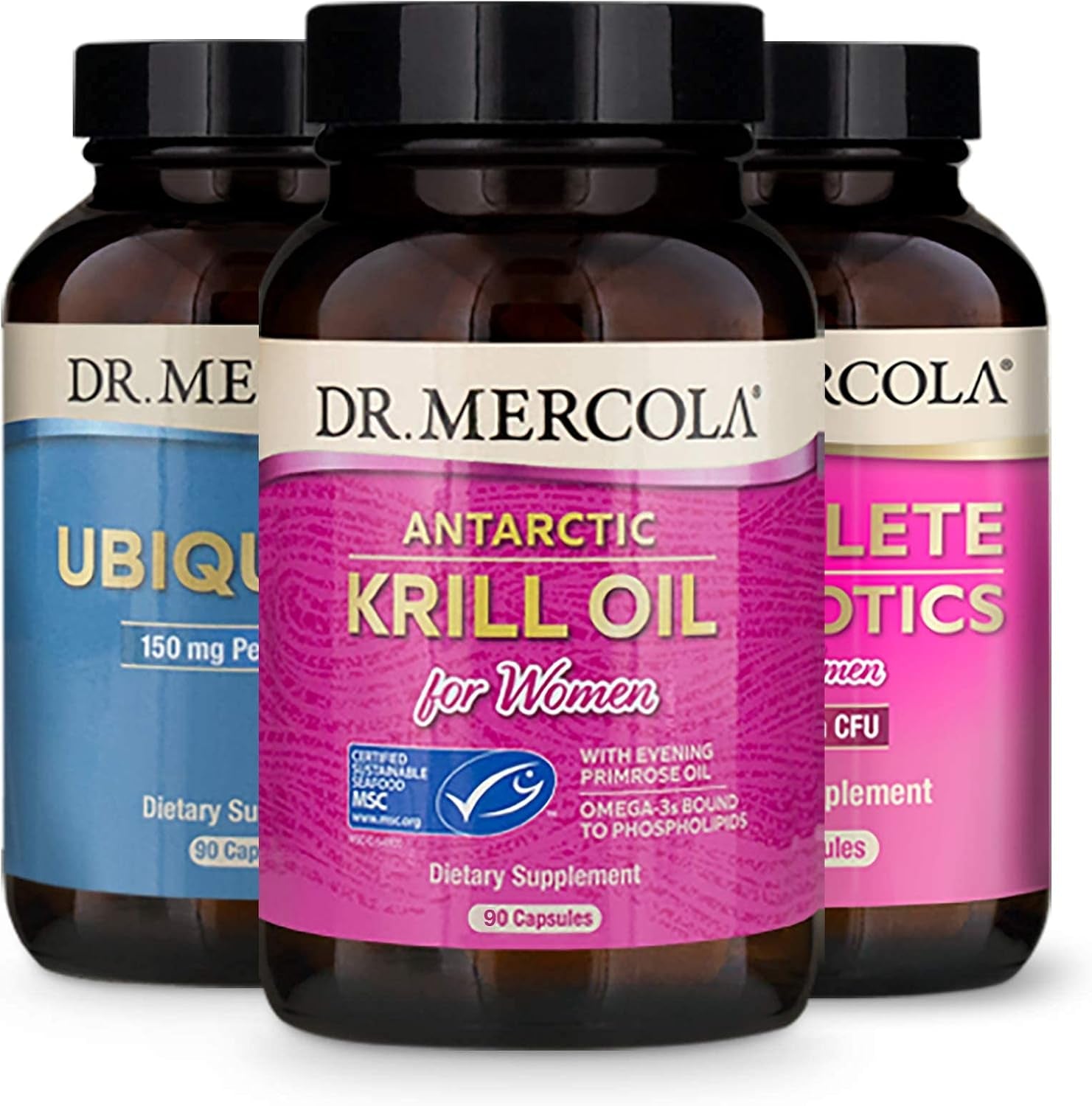 Dr. Mercola Essential 3 for Women (90 Servings), Krill Oil for Women, Ubiquinol 150 Mg, Complete Probiotics for Women, Supports Digestive, and Immune 