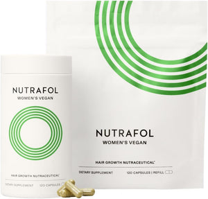 Nutrafol Women'S Vegan Hair Growth Supplements, Dermatologist Recommended, Plant-Based, Ages 18-44, Clinically Tested for Visibly Thicker, Stronger Hair - 2 Month Supply, 1 Bottle, 1 Pouch