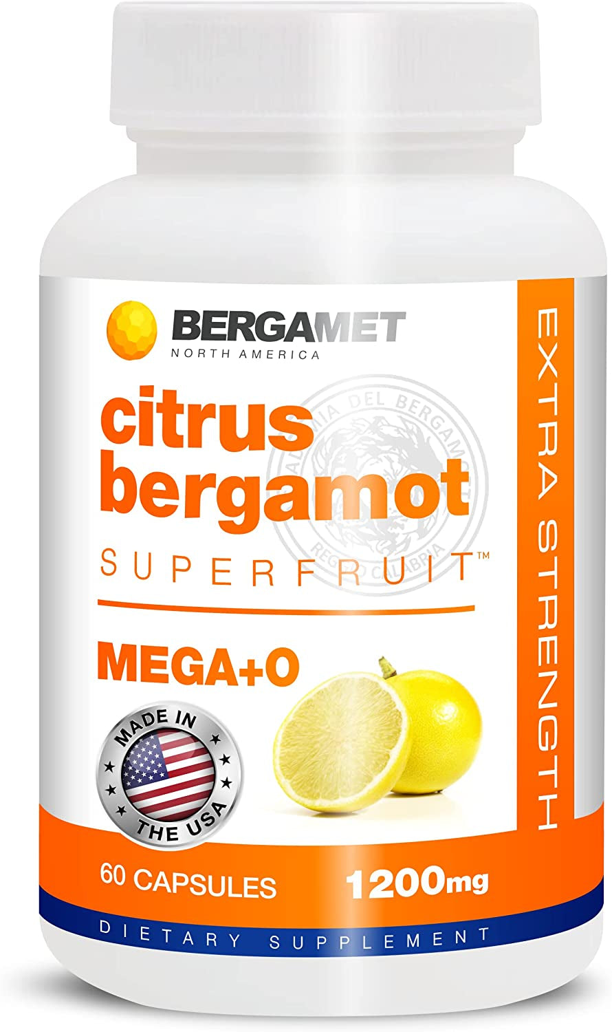 Bergamet Citrus Bergamot Superfruit Supplement, 80% Polyphenols, 1200Mg per Serving, 60 Capsules, 1 Month, Made in the USA