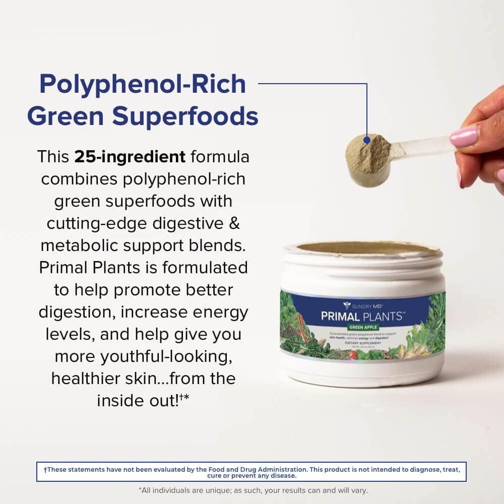 ® Primal Plants MTHF Greens Powder Superfood Supplement to Support Skin Health, Optimize Energy and Digestion, 1 Full Serving of Vegetables - Green Apple Flavor (30 Servings) (New Formula) 