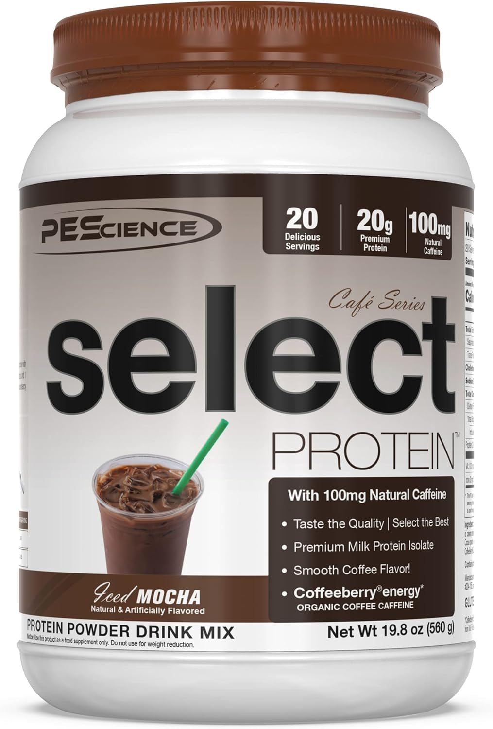 Pescience Select Cafe Protein, Iced Mocha, 20 Servings, Coffee Flavored Whey and Casein Blend