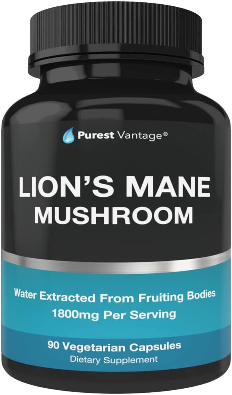 Organic Lions Mane Mushroom Capsules - 1800Mg Lion'S Mane Mushroom Supplement Grown in USA - Nootropic Brain Supplement and Immune Support - Lions Mane Extract Powder - 90 Veggie Caps
