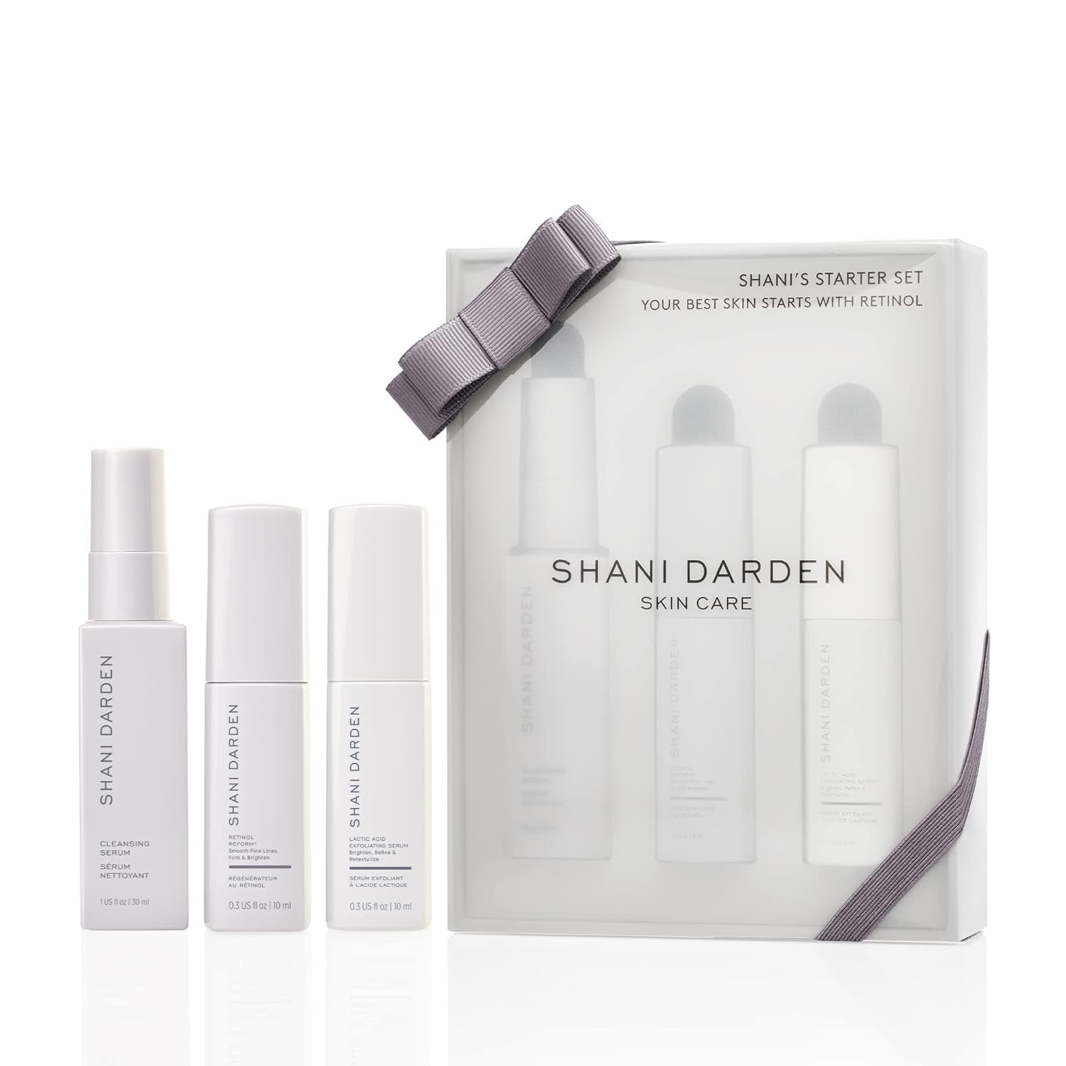 SHANI DARDEN SKINCARE Starter Set, Travel Size Cleansing Serum, Retinol Reform Anti-Aging Serum and Lactic Acid Face Serum for the Appearance of Glowing and Smooth Skin (3 Pack) 