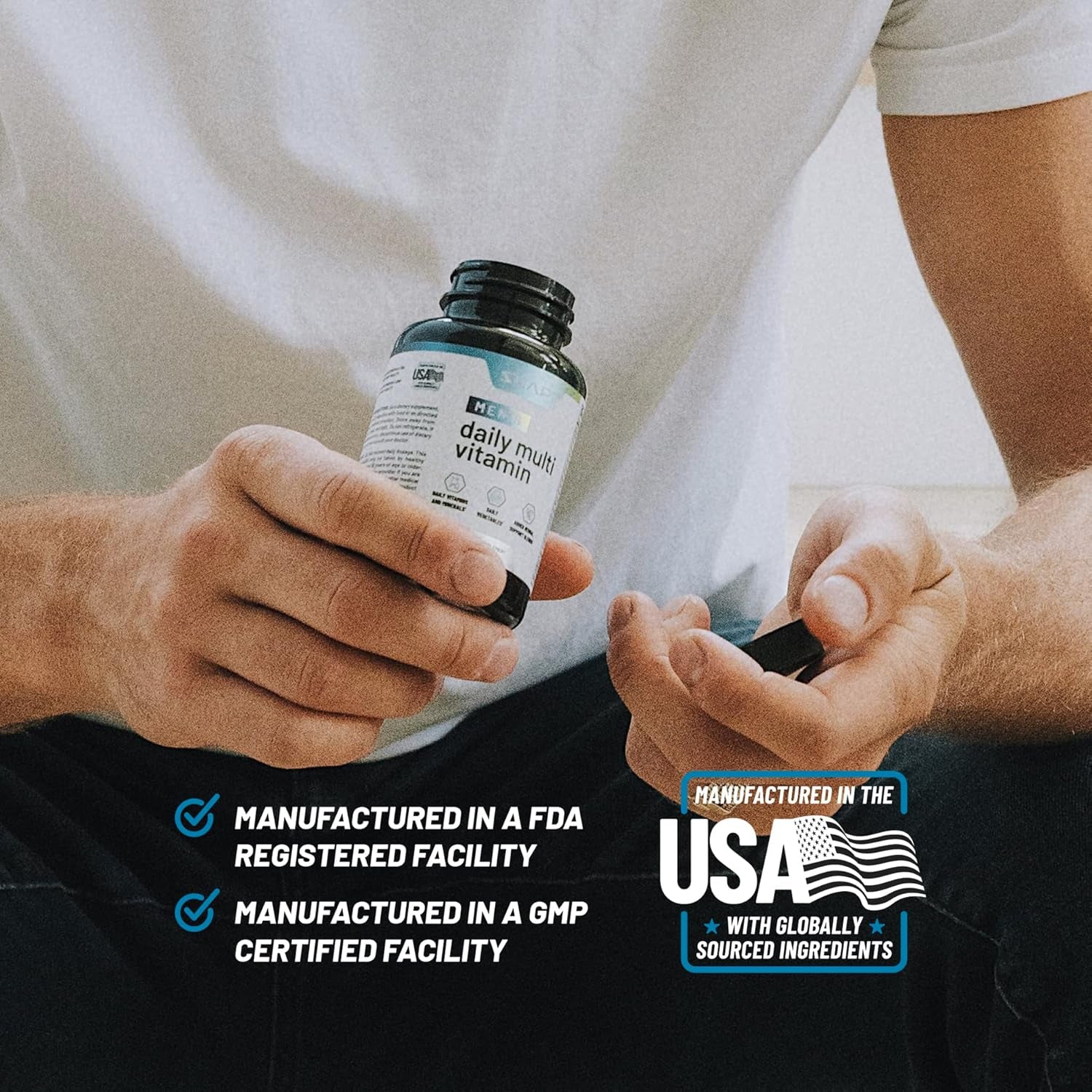 Snap Supplements Men'S Multivitamins - Daily Vitamins & Minerals for Men - Vitamin D, B12, Zinc, Herbs & Vitamin C for Energy & Immune Support, Multivitamin for Men, 60 Capsules