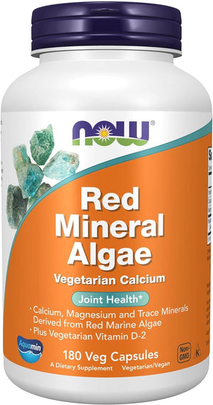 NOW Supplements, Red Mineral Algae plus Vitamin D-2, Joint Health*, 180 Veg Capsules