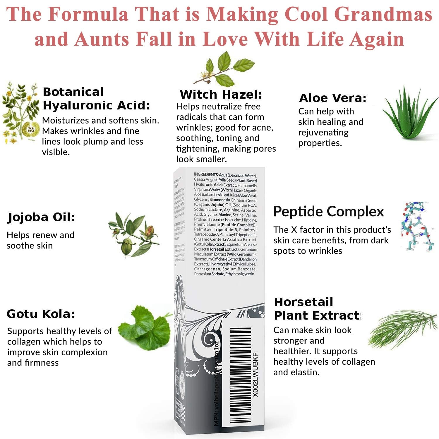 Peptide Complex Serum & Collagen Support for Face - Natural & Organic anti Aging Skin Serum - Peptides, Hyaluronic Acid, Amino Acids & Vitamin E for Wrinkles, Hydrating, Firming & Elasticity 