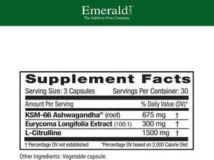 EMERALD LABS Testosterone Health - Men'S Supplement with Eurycoma Longifolia, L-Citrulline & KSM-66 Ashwagandha to Support Circulation & Men'S Health - 90 Vegetable Capsules (30-Day Supply) 