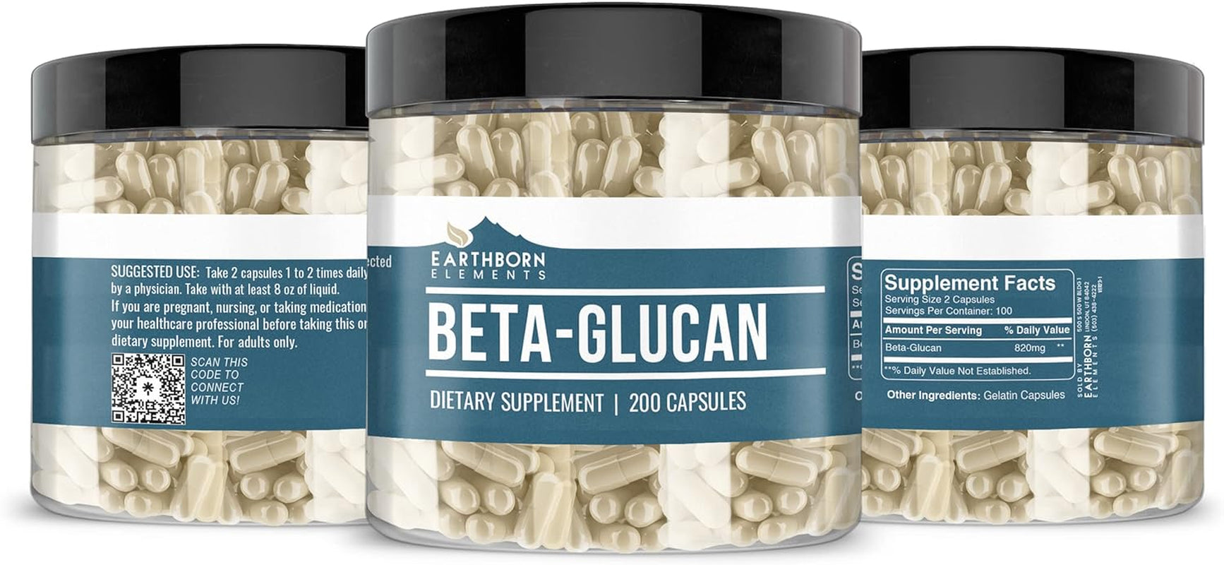 Earthborn Elements Beta Glucan, 200 Capsules, Pure & Undiluted, No Additives