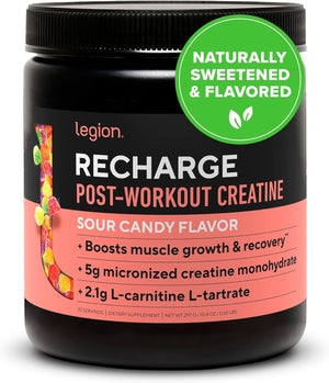 LEGION Recharge Post Workout Drink - Micronized Creatine Monohydrate Natural Post Workout Recovery Drink - Muscle Builder & Recovery Booster Post Workout Supplements (Sour Candy, 30 Servings) 