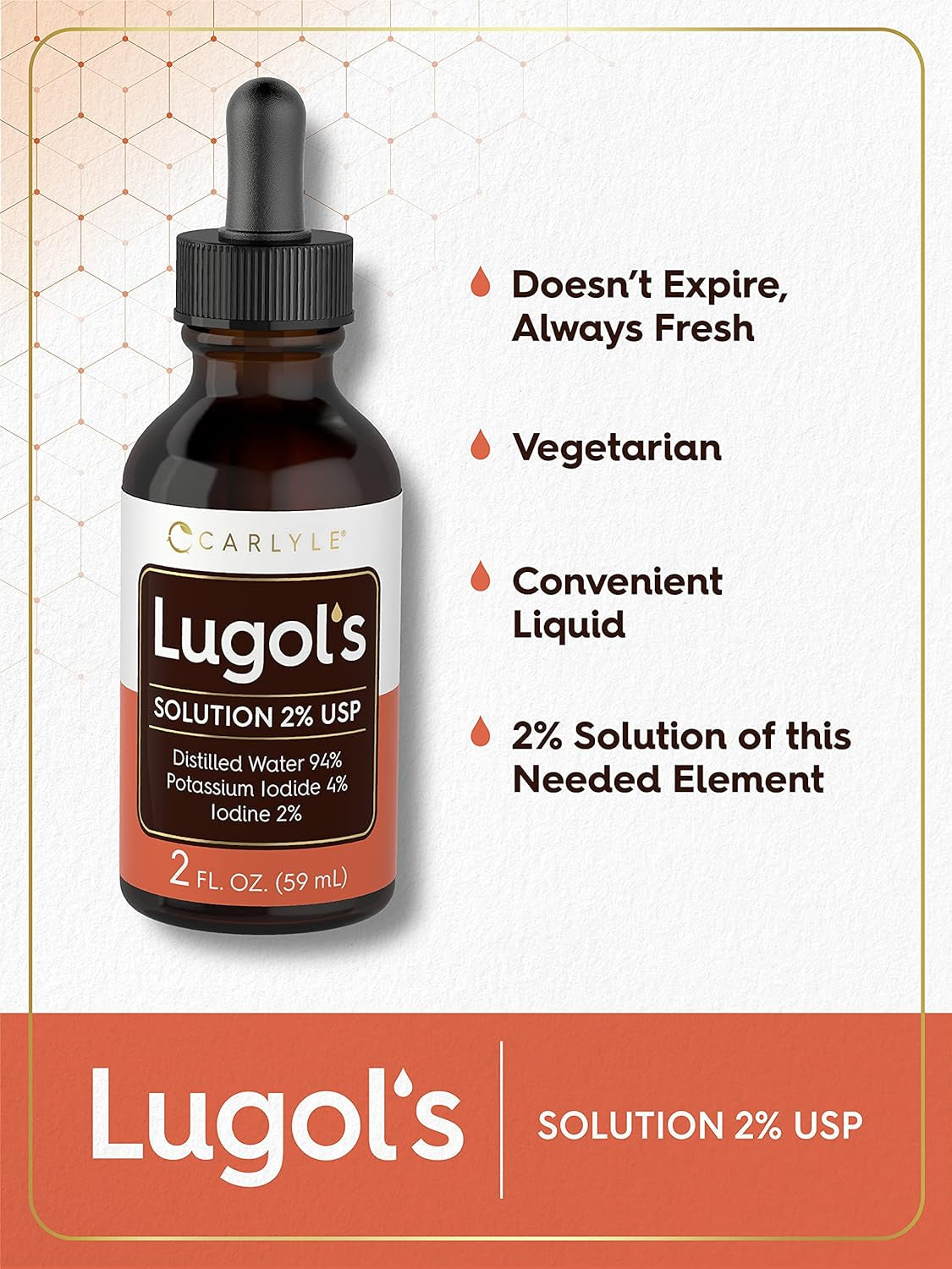 Carlyle Lugols Iodine 2 Percent 2 Fl Oz | Potassium Iodide and Iodine Solution 2% Liquid Drops
