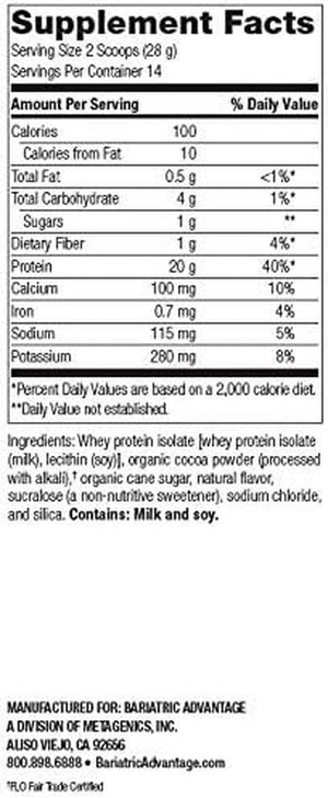 Bariatric Advantage High Protein Supplement Mix - Bariatric Protein Powder - 20 G Protein - for Pre- & Post-Bariatric Surgery Patients - with Iron, Calcium & More - 14 Servings - Vanilla