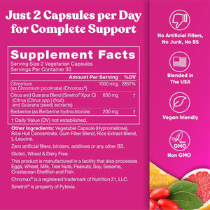 Metabolism for Her - Weight Loss Pills for Women - Appetite Suppressant, Fat Burner, Metabolism Booster - Combat Cravings & Lose Belly Fat - Berberine, Chromium Picolinate & Guarana - 60 Veg Capsules 