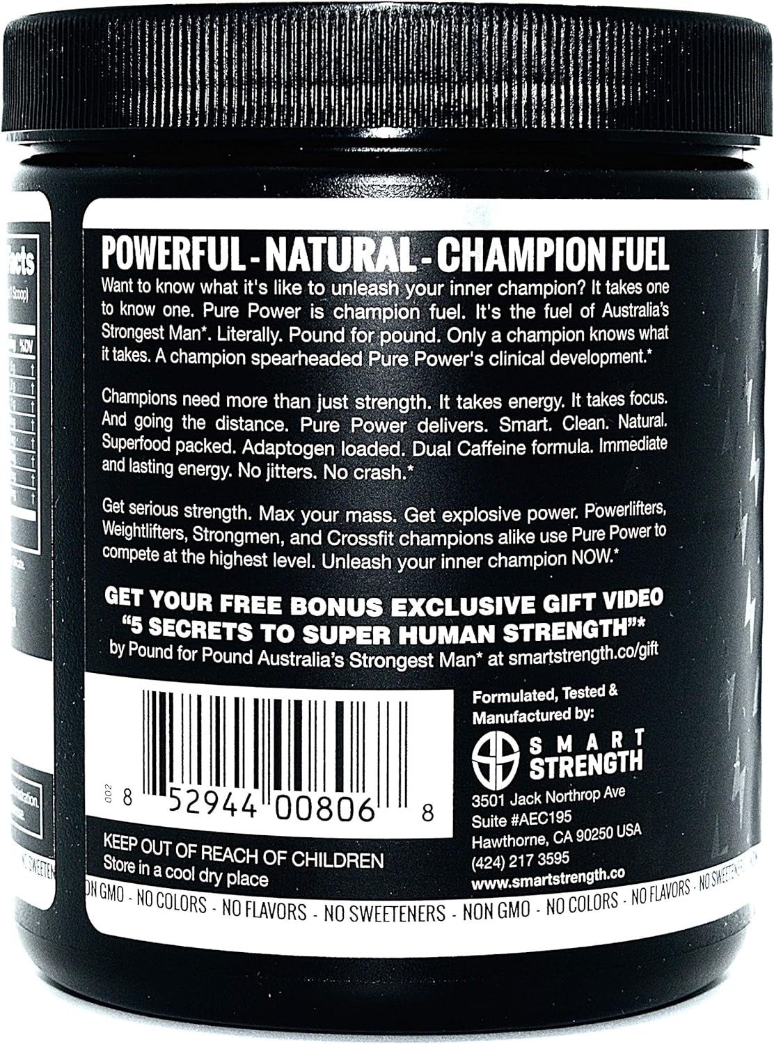 Pre Workout, Best All Natural Preworkout Supplement. Pure Power, Healthy Pump, Clean, Keto Vegan, Paleo, No Sugar Pre Work Out Powder for Men & Women, Strength & Energy - 315G Unflavored