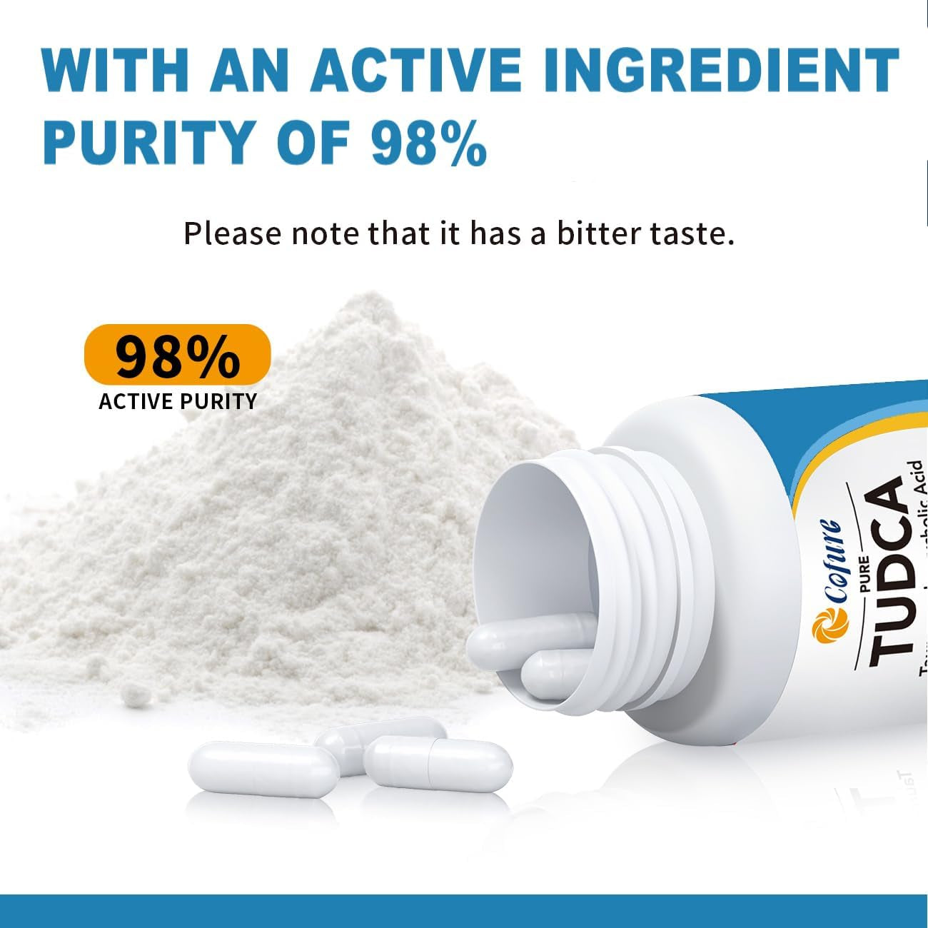 TUDCA 500Mg Supplement, Liver and Gallbladder Support, Genuine Pure Bile Salts with Bitter Taste, Gluten Free, Non GMO - 60 Capsules