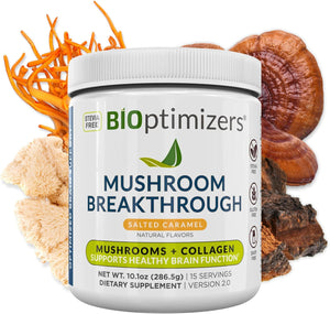 – Mushroom Breakthrough - Salted Caramel - Nootropic Supplement Blended Powder of Mushroom, Collagen & Superfoods: Lion’S Mane, Chaga, Reishi (15 Servings)