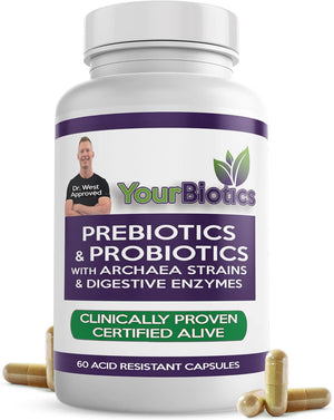 Yourbiotics Prebiotics and Probiotics for Men & Women - Digestive Enzymes with Probiotics and Prebiotics Acid Resistant - Women & Mens Probiotics for Gut Health Immune Support & Digestion - 60 Count