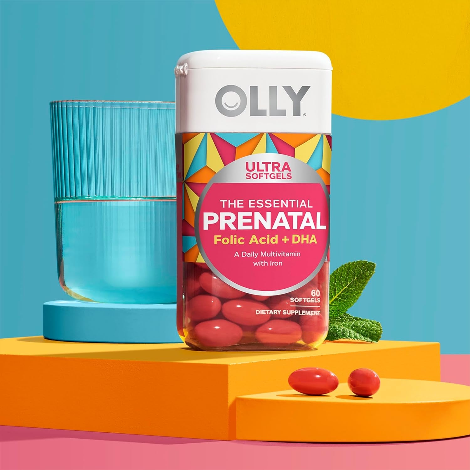 OLLY Ultra Strength Prenatal Multivitamin Softgels with Brain Development Support + Colace Clear Stool Softener Capsules, 28 Count