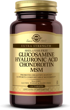 Solgar Glucosamine Hyaluronic Acid Chondroitin MSM, 120 Tablets - Supports Healthy Joints & Range of Motion & Flexibility - Extra Strength, Shellfish Free - Non-Gmo, Gluten Free - 40 Servings