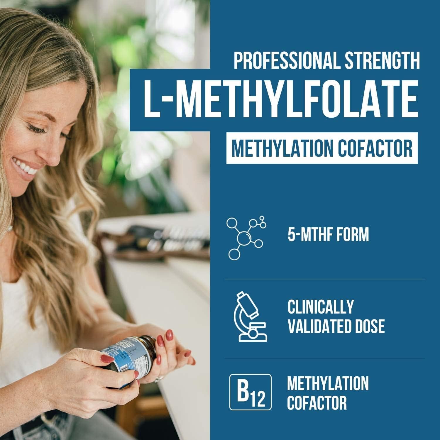L Methyl Folate 15Mg plus Methyl B12 Cofactor - Professional Strength, Active 5-MTHF Form - Supports Mood, Methylation, Cognition – Bioactive Forms of Vitamin B9 & B12 (60 Capsules)