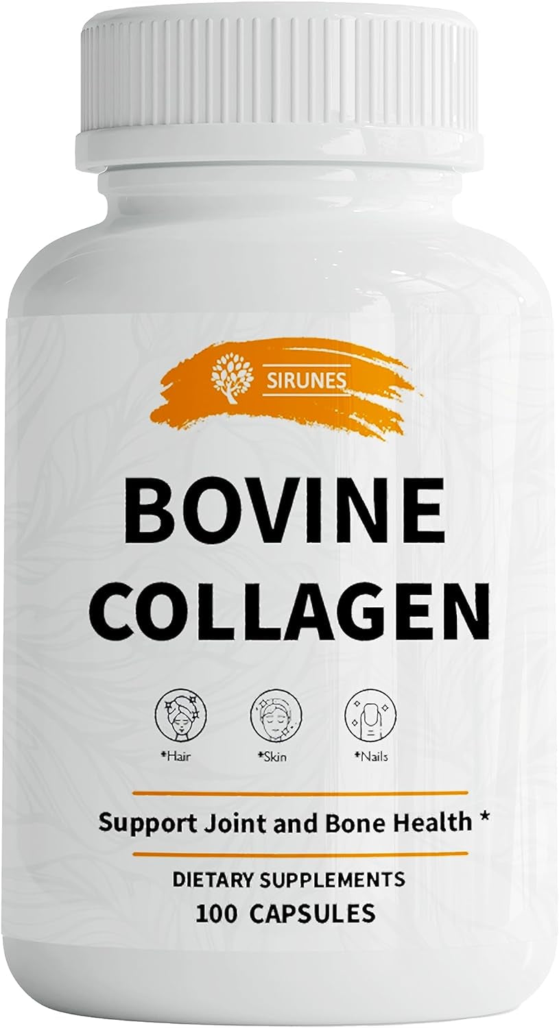 Bovine Collagen Supplements for Men and Women I Hydrolyzed Grass Fed Bovine Collagen Peptides Dietary Supplement for Joint, Nerve & Bone Support - Non-Gmo, Anti-Aging - 100 Capsules