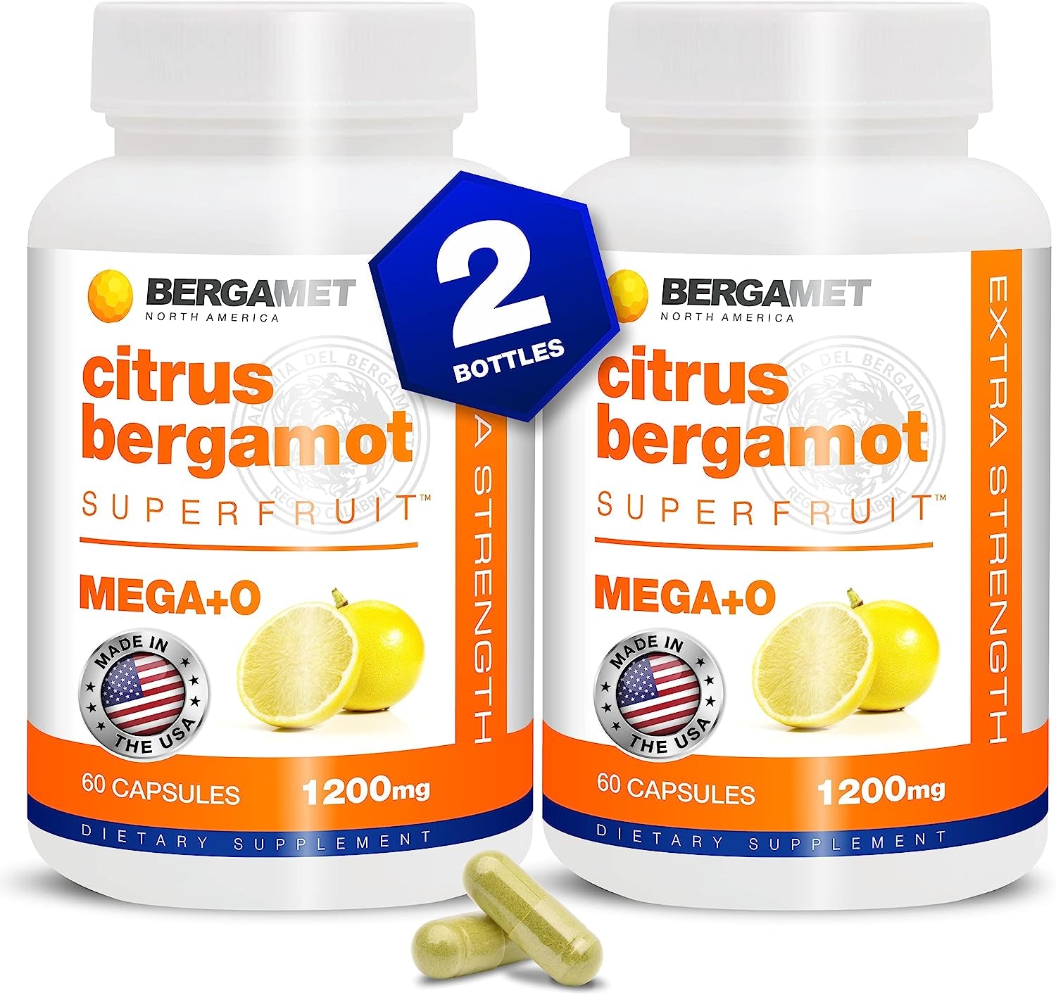 Bergamet Bergamot Citrus Supplement with 1200Mg per Serving and 80% Polyphenols - 120 Capsules - Made in the USA