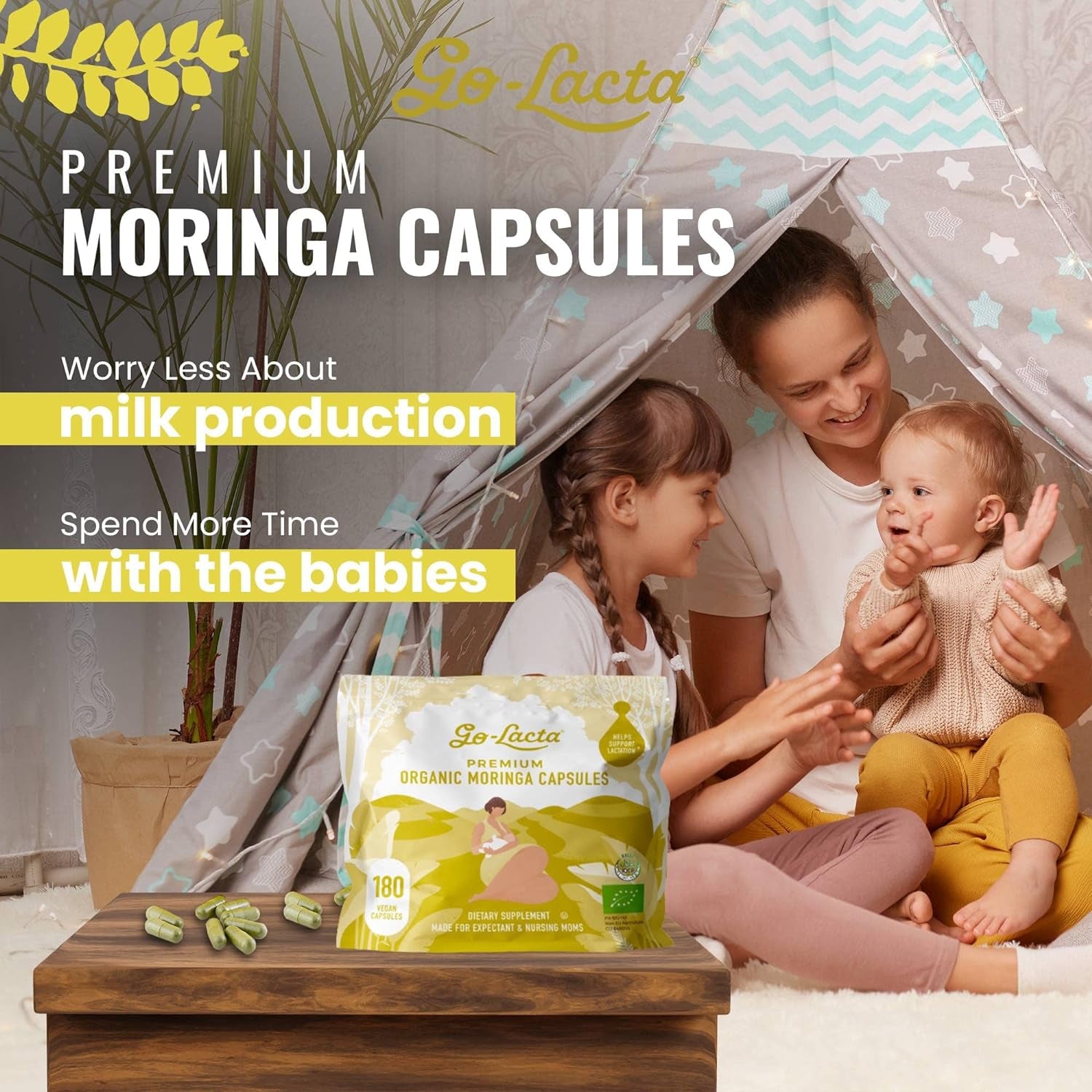 Go-Lacta® 100% Organic Moringa Capsules for Breastfeeding Moms - 30 Capsules - Pure Premium Postnatal Vitamins - Breastfeeding Supplements to Increase Milk Supply - Postpartum Vitamins for Women