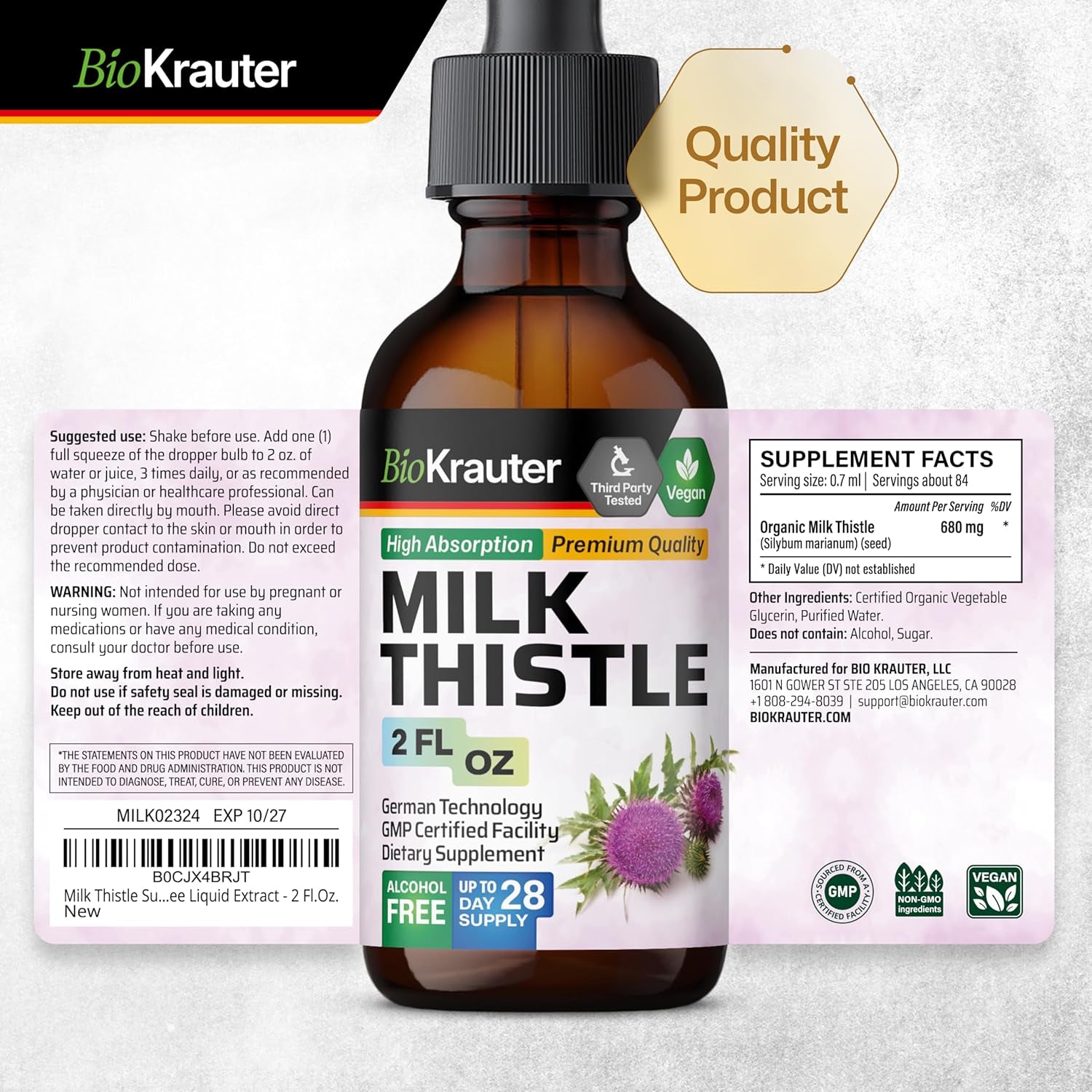 Milk Thistle Organic Tincture - Liver Cleanse, Detox & Repair Liquid Supplement- Silymarin Natural Extract - Vegan, Sugar & Alcohol-Free Liver Detox Drops 2 Fl. Oz.