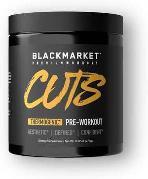 BLACKMARKET CUTS Pre Workout - Flavored Energy Powdered Drink Mix for Men & Women, Great for Muscle Definition, Fat Burning, Thermogenic, Creatine Free (Watermelon, 30 Servings)