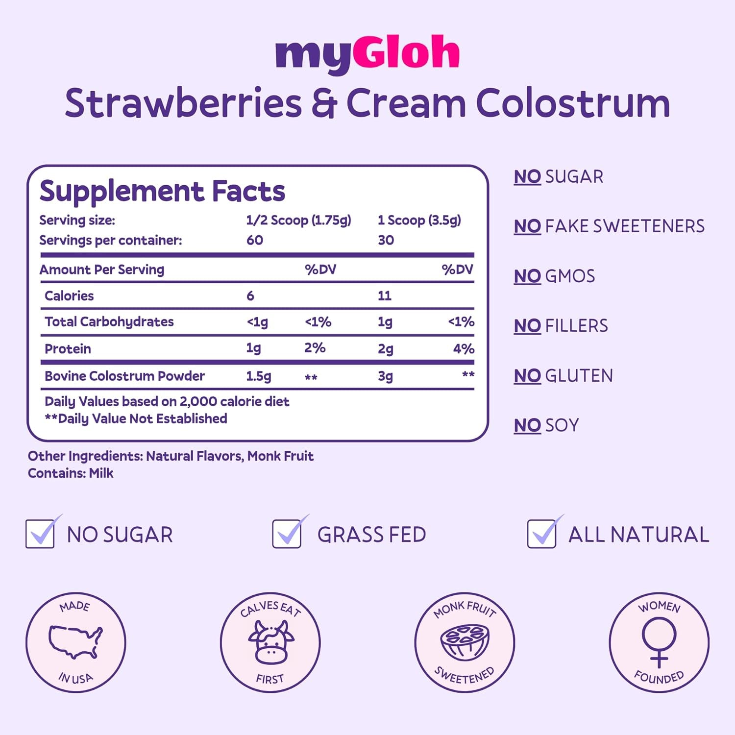 Colostrum Powder Premium | Gut Health & Bloating, Hair Growth & Skin Glow, Immunity | Natural Flavor Strawberries & Cream | Grass-Fed Bovine Colostrum Supplement | High Igg, Gluten Free, Bioactives