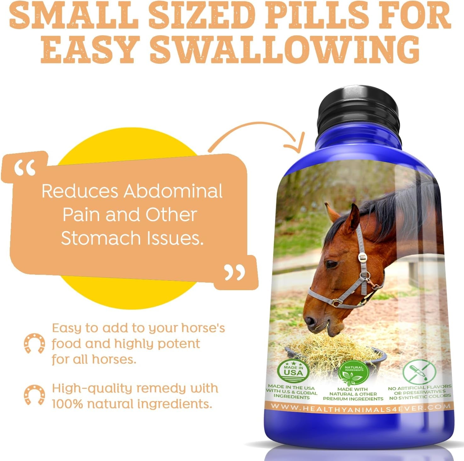 All-Natural Horse Colic Support - Reduces Abdominal Pain and Other Stomach Issues - Supplements for Horses - Homeopathic & Highly Effective - 300 Tablets