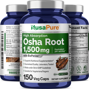 Nusapure OSHA Root Extract 1500 Mg per Vegan Caps - 150 Count (10:1 Extract, Non-Gmo, Gluten Free, Bioperine) Ligusticum Porteri