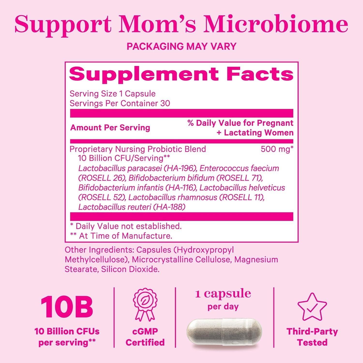 Lactation Probiotic - 10 Billion Cfus Multi Strain Postnatal Probiotics for Breastfeeding Women - Support Breast Milk & Gut Health, Postpartum Essentials, 30 Capsules
