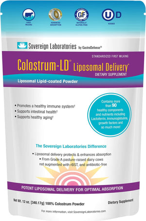 Colostrum-Ld Liposomal Delivery - Colostrum Powder - Gluten-Free, Lactose-Reduced - 34 Servings - Sovereign Laboratories - 6 Oz Vanilla