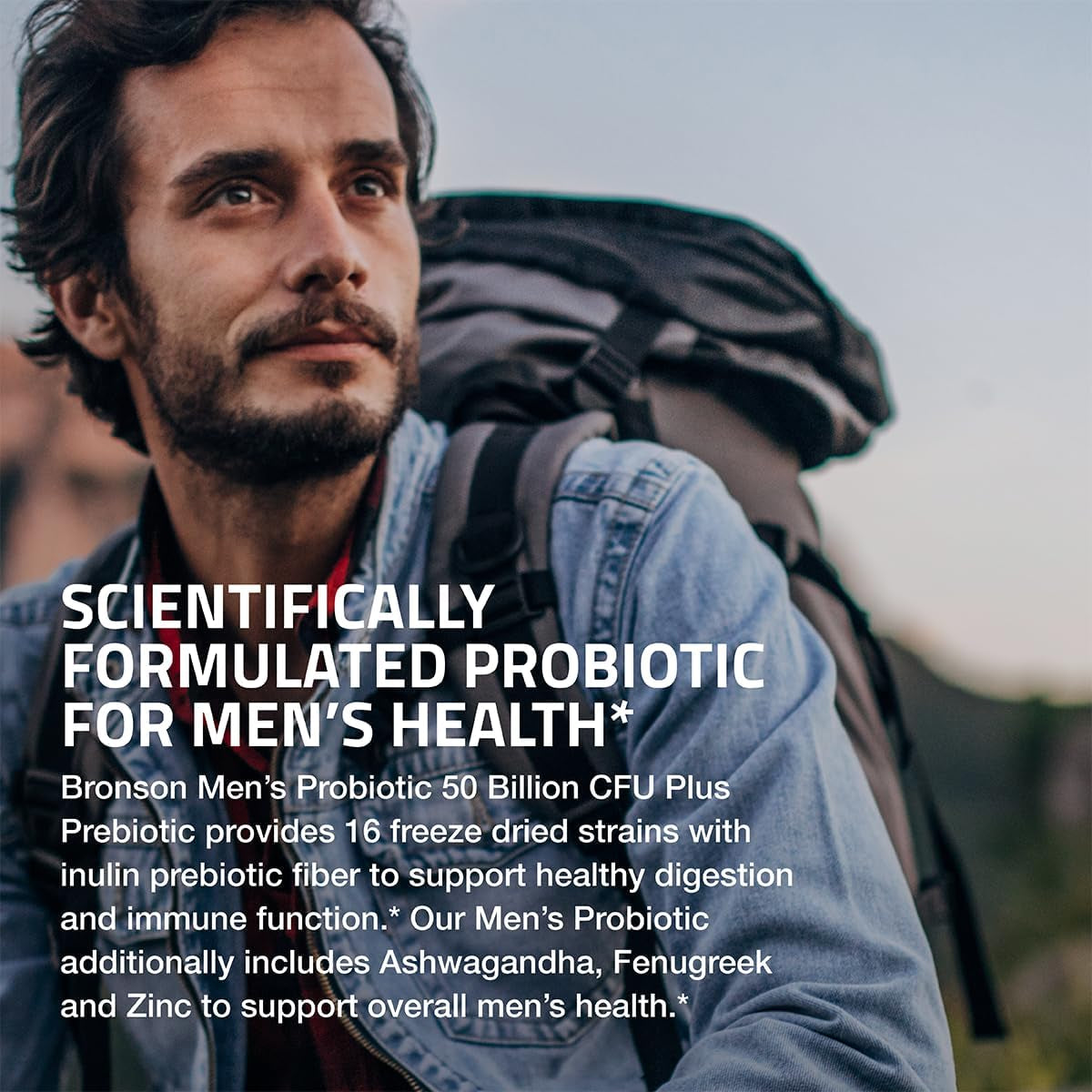 Men'S Probiotic 50 Billion CFU plus Prebiotic with Ashwagandha, Fenugreek & Zinc, Supports Healthy Digestion & Immune Function Non-Gmo, 60 Vegetarian Capsules